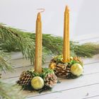 Свеча новогодняя с подсвечником «Золотые шары и шишки», набор 4 шт., 3.5×15×11 см - Фото 1
