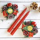 Свеча новогодняя с подсвечником «Красные шишки и подарки», набор 4 шт., 4×13×17 см, красная - Фото 2