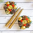 Свеча новогодняя с подсвечником «Золотые шары», набор 4 шт., 4×13×17 см - Фото 2