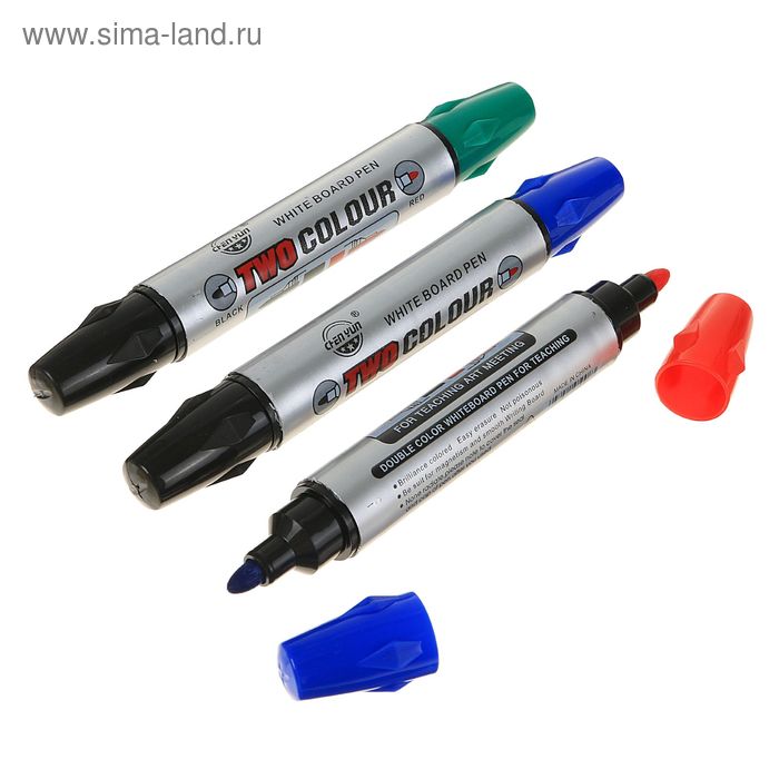 Маркер для доски, узел 3.0 мм, ширина линии 3.0 мм, двусторонний, водный, МИКС - Фото 1