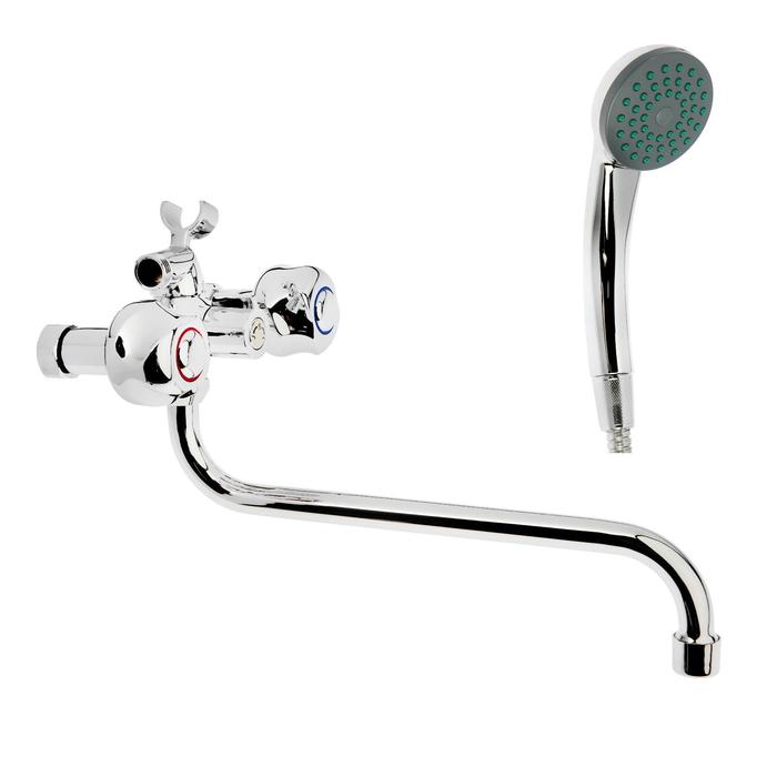 Смеситель для ванны Accoona A87177, двухвентильный, с душевым набором, силумин, хром - Фото 1