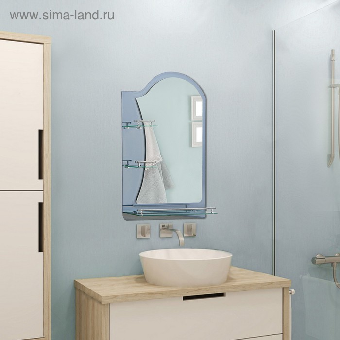 Зеркало в ванную комнату двухслойное Ассоona A623, 80×60 см, 3 полки, цвет сталь - Фото 1