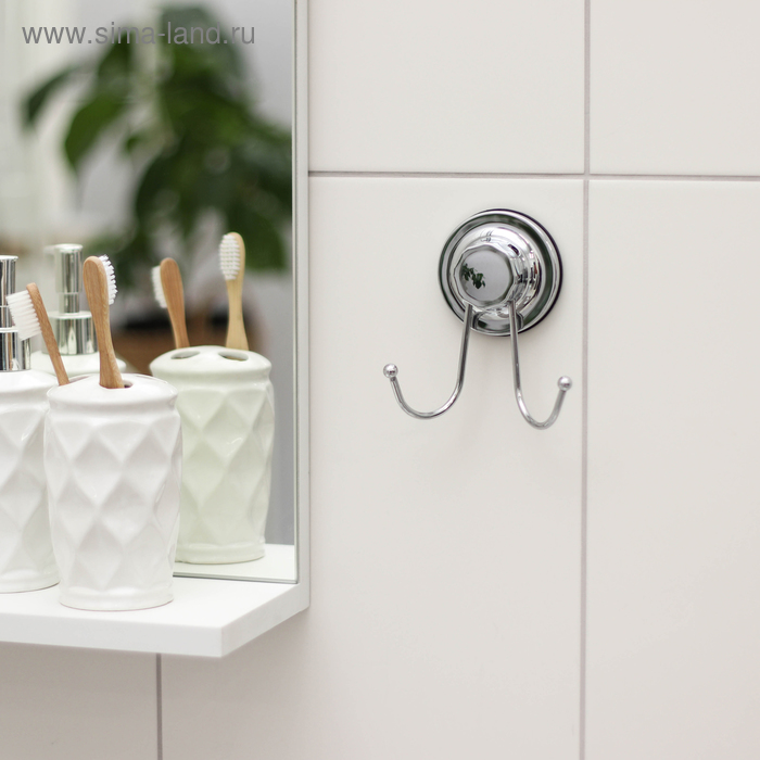 Крючок настенный двойной на вакуумной присоске Accoona A11401-2, цвет хром - Фото 1