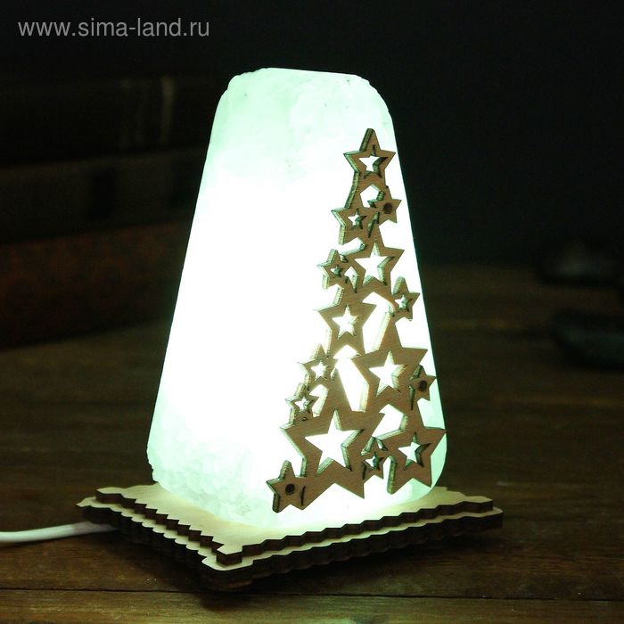 Соляной светильник "Елка малая", деревянный декор, цельный кристалл - Фото 1