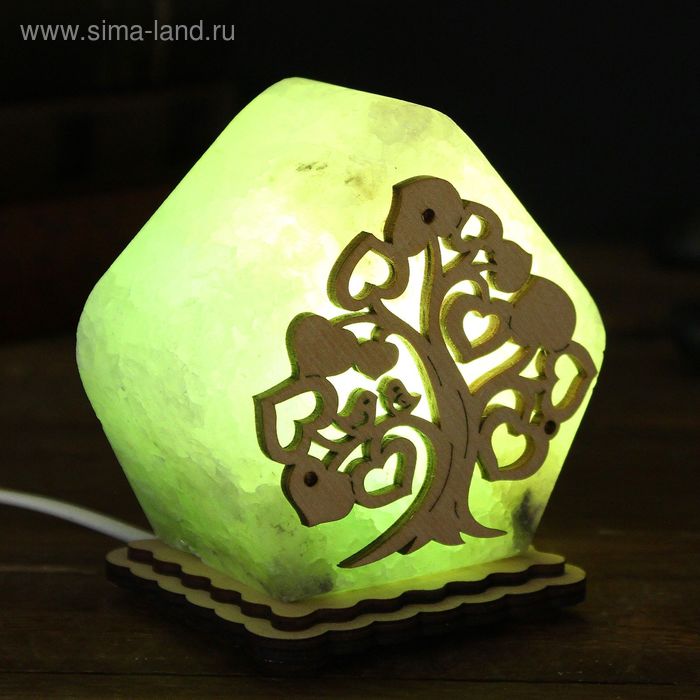 Соляной светильник "Домик из дерева", деревянный декор, цветной, зеленый, цельный кристалл - Фото 1