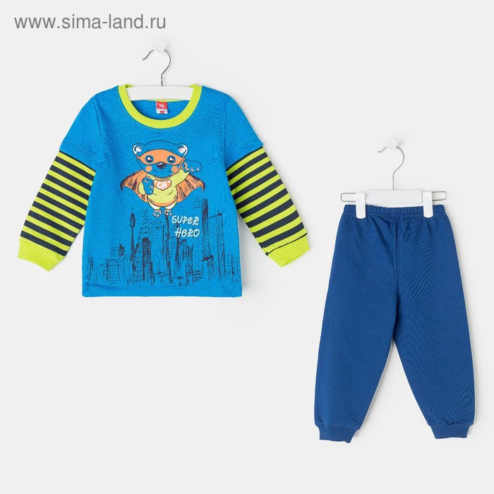 Пижама для мальчика, рост 92 см, цвет синий - Фото 1