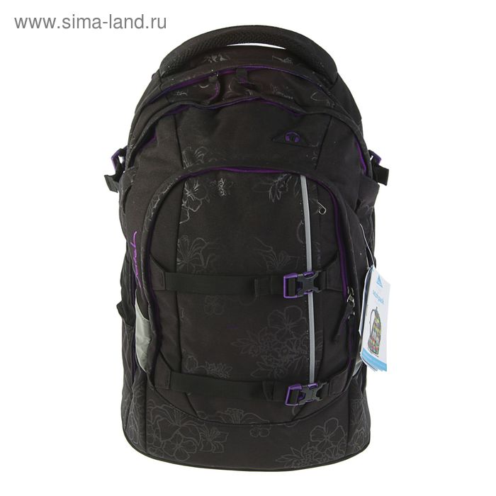 Рюкзак молодёжный, эргономичная спинка, Ergobag, 46 х 30 х 25 см, Satch Purple Hibiscus, чёрный - Фото 1