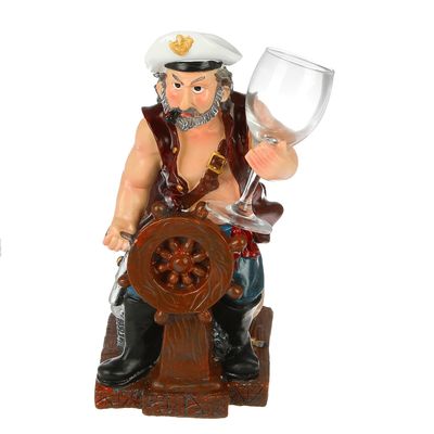 Подставка для бутылки моряк за штурвалом, с бокалом, цвет микс, 18*15*33см
