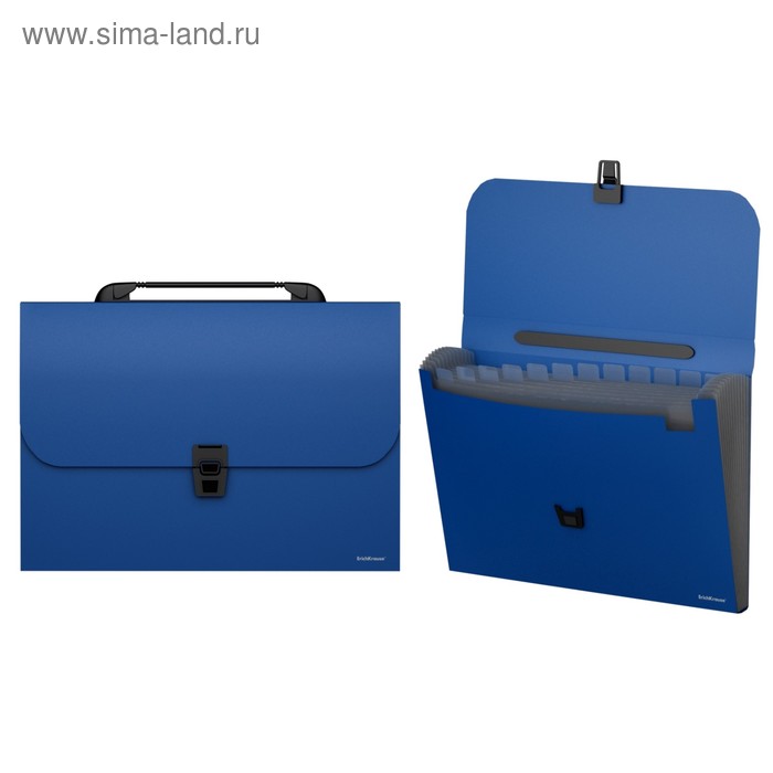 Папка-портфель А4, 12 отделений, Erich Krause Classic, синяя, пластиковая, корешок 30 мм, толщина пластика 700 мкм - Фото 1