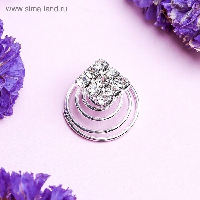 Шпилька пружинка "Геометрия блеск" d-1 см, серебро - Фото 1