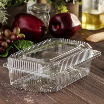 Контейнер одноразовый с неразъёмной крышкой ПР-К-7 А, пластик, 250 мл, 21.5×13.5×7.2 см, прозрачный