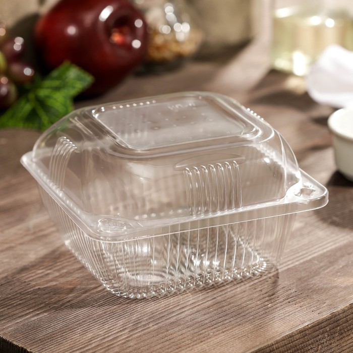 Контейнер одноразовый с неразъёмной крышкой ИП-9 А, пластик, 350 мл, 13×13×7.5 см, прозрачный - Фото 1