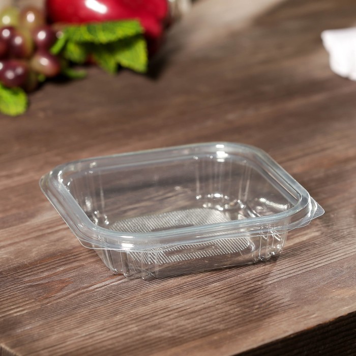Контейнер одноразовый с неразъёмной крышкой КР-СК, пластик, 250 мл, 13.7×13.7×3.5 см, прозрачный - Фото 1