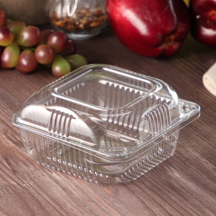 Контейнер одноразовый с неразъёмной крышкой ИП-10 А/ПР-К-10 А, пластик, 200 мл, 12×12×6 см, внутр. 9.8×9.8×5.4 см, прозрачный - Фото 1