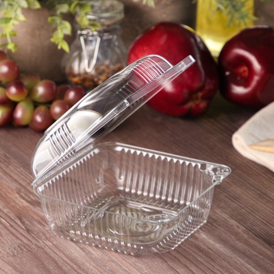 Контейнер одноразовый с неразъёмной крышкой ИП-10 А/ПР-К-10 А, пластик, 200 мл, 12×12×6 см, внутр. 9.8×9.8×5.4 см, прозрачный