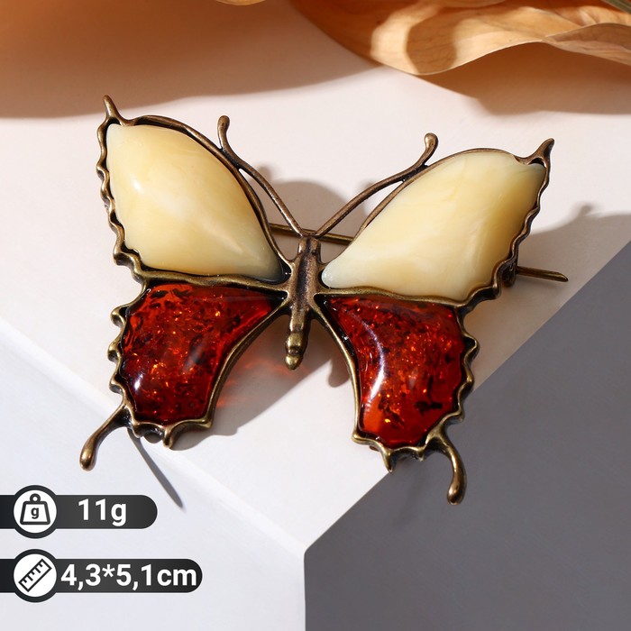 Брошь "Янтарь" бабочка большая в бронзе - Фото 1