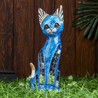 Сувенир дерево "Кошка синяя с перламутровыми вставками" 30х10х4 см - фото 318000748