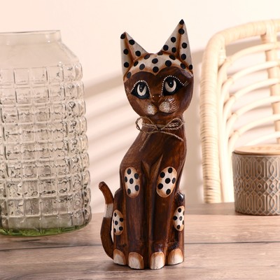 Сувенир «Кошка с бантом, ушки в горошек», 30×10×3 см, дерево