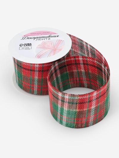 Лента текстильная «Клетка», 50 мм, 4.5±0.5 м, красная, зелёная