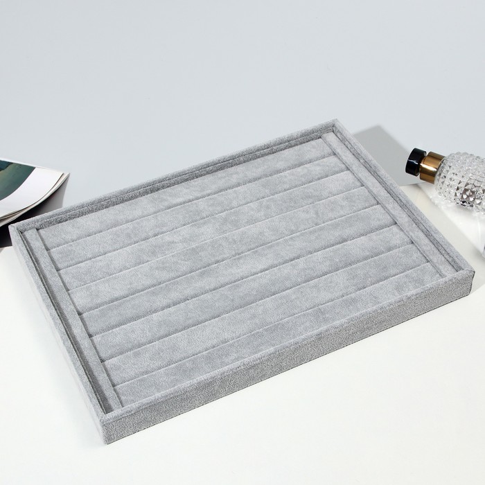 Подставка для колец 7 полос, флок, 35×24×3 см, цвет серый - фото 1881826320