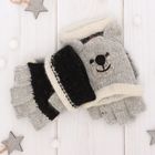 Митенки шерстяные детские "Мишутка", размер 18 (р-р произв. 9), цвет чёрный/серый - Фото 2