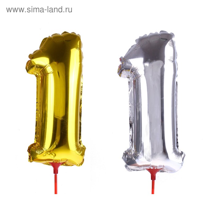 Шар фольгированный 14", цифра 1, с палочкой, цвета МИКС - Фото 1