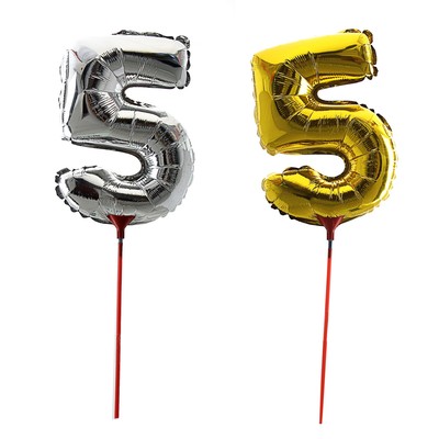 Воздушные шары фольгированные 14", «Цифра-топпе 5», с палочкой, МИКС