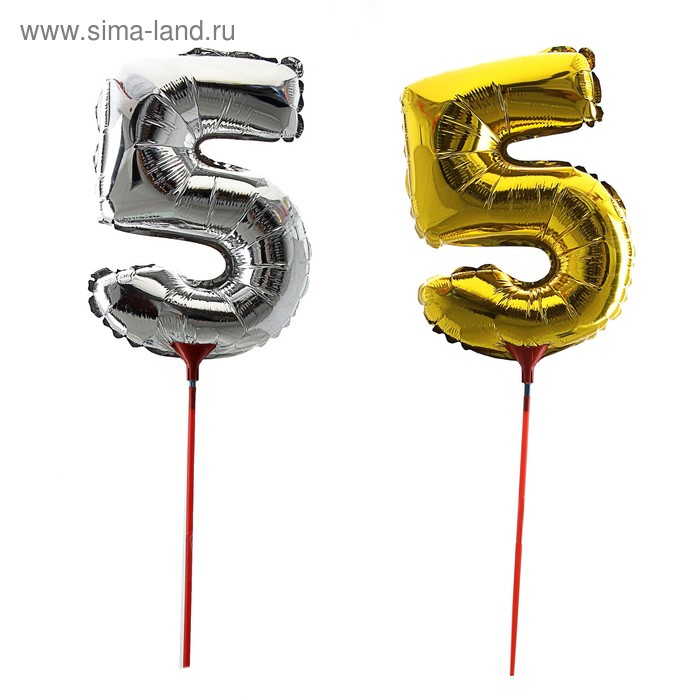 Воздушные шары фольгированные 14", «Цифра-топпе 5», с палочкой, МИКС - Фото 1