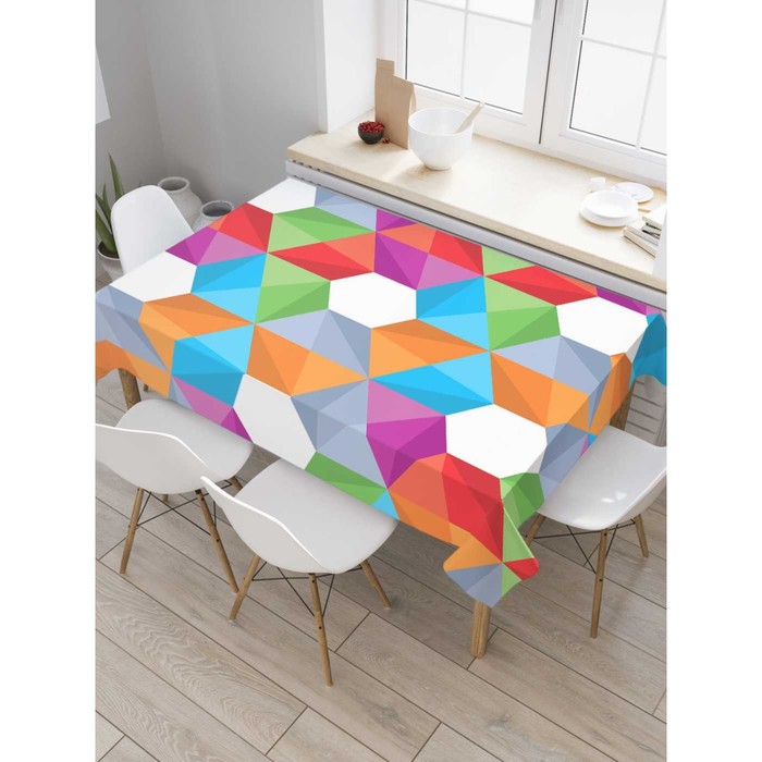 Скатерть на стол «Цветные пятиугольники», прямоугольная, сатен, размер 120х145 см