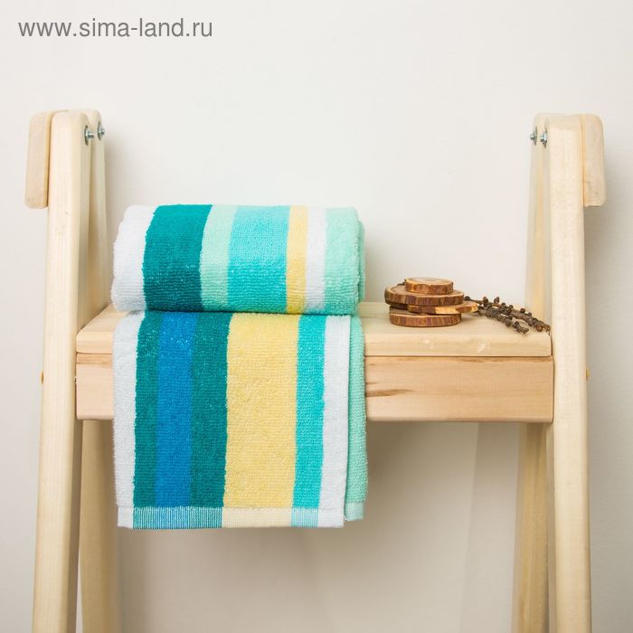 Полотенце махровое пестротканое Spany Home Stripe бирюзовый 50х90, 380г/м, хл100% - Фото 1