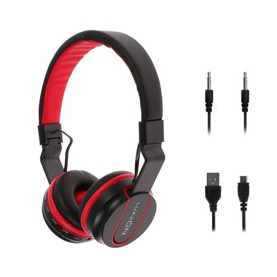 Наушники LuazON RX-5, беспроводные, накладные, microSD, черно-красные