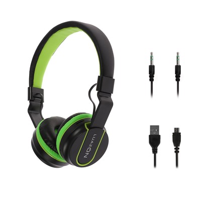 Наушники беспроводные LuazON RX-9, накладные, microSD, черно-зеленые