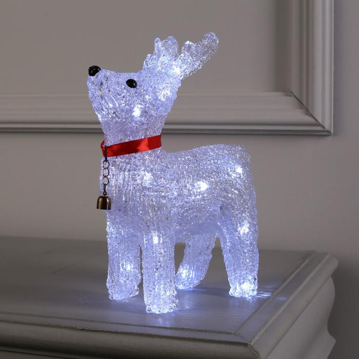 Светодиодная фигура «Олень с колокольчиком» 18×25×8 см, акрил, 20 LED, батарейки ААх2 (не в комплекте), свечение белое - Фото 1