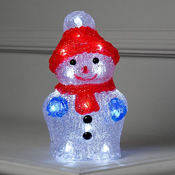 Светодиодная фигура «Снеговик» 11 × 22 × 11 см, акрил, 24 LED, батарейки ААх2 (не в комплекте), свечение белое - фото 1906869042