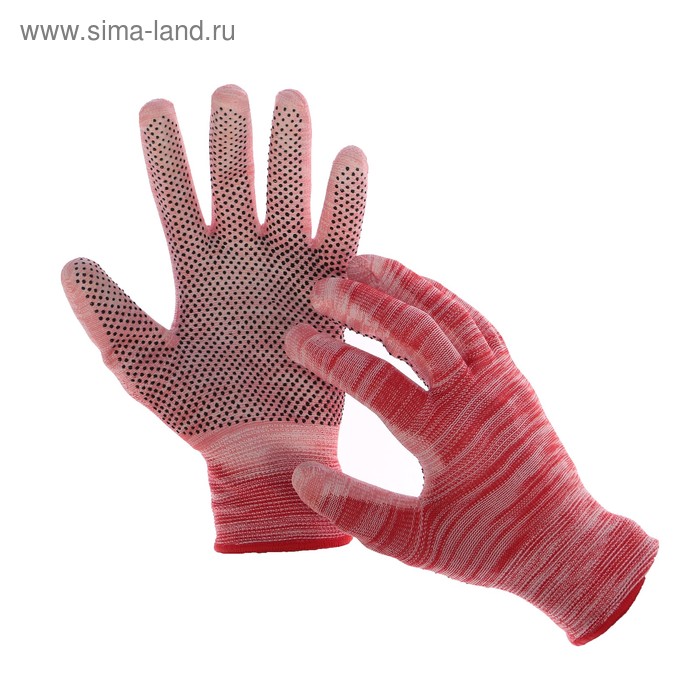 Перчатки нейлоновые, с ПУ покрытием, с ПВХ точками, размер 10, цвет МИКС - Фото 1