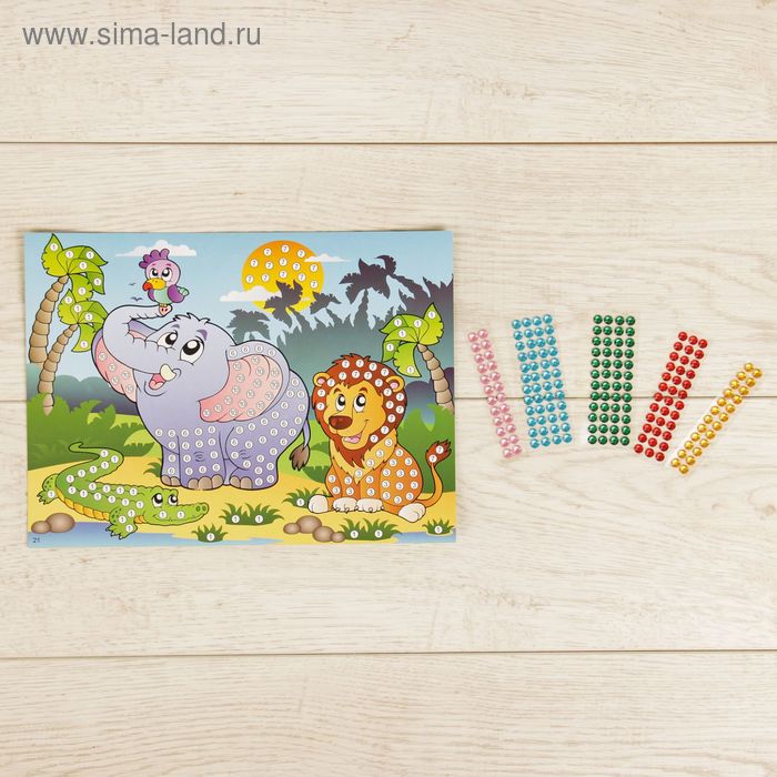 Аппликация круглыми стразами "Слоник и львенок" - Фото 1