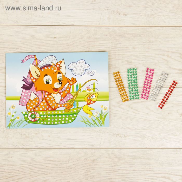 Аппликация круглыми стразами "Лисенок на лодке" - Фото 1