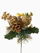 Еловая ветка декоративная «Зимнее волшебство. Мечты», пластик, шиповник в бисере, 18 см, золото (комплект 2 шт) - фото 59746540