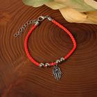 Браслет-оберег «Красная нить» талисман защиты, амулет рука, цвет чернёное серебро, L=20см - Фото 2