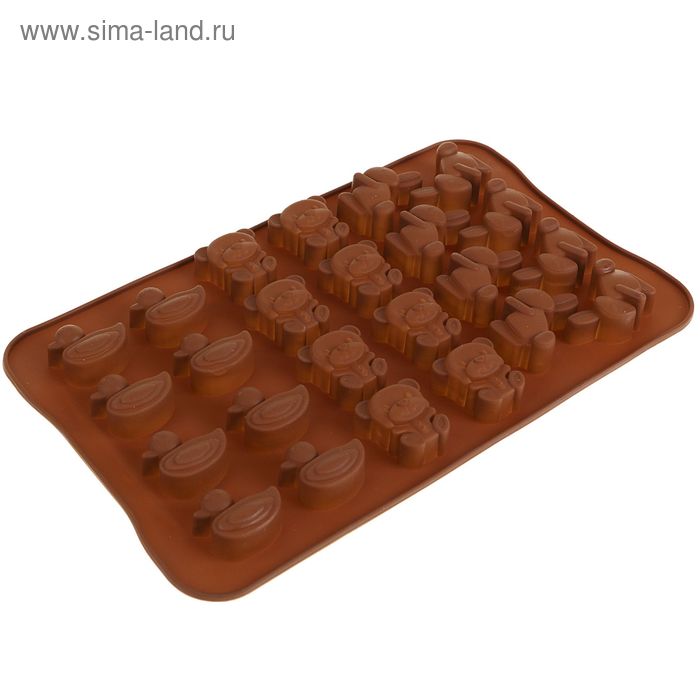 Форма силиконовая для украшений Доляна «Утка, заяц и медведь», 23×14×1,5 см, 24 ячейки - Фото 1