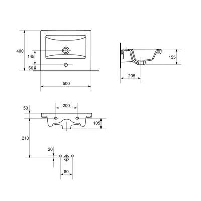 Раковина встраиваемая Cersanit COMO 50, с отверстием под смеситель, цвет белый