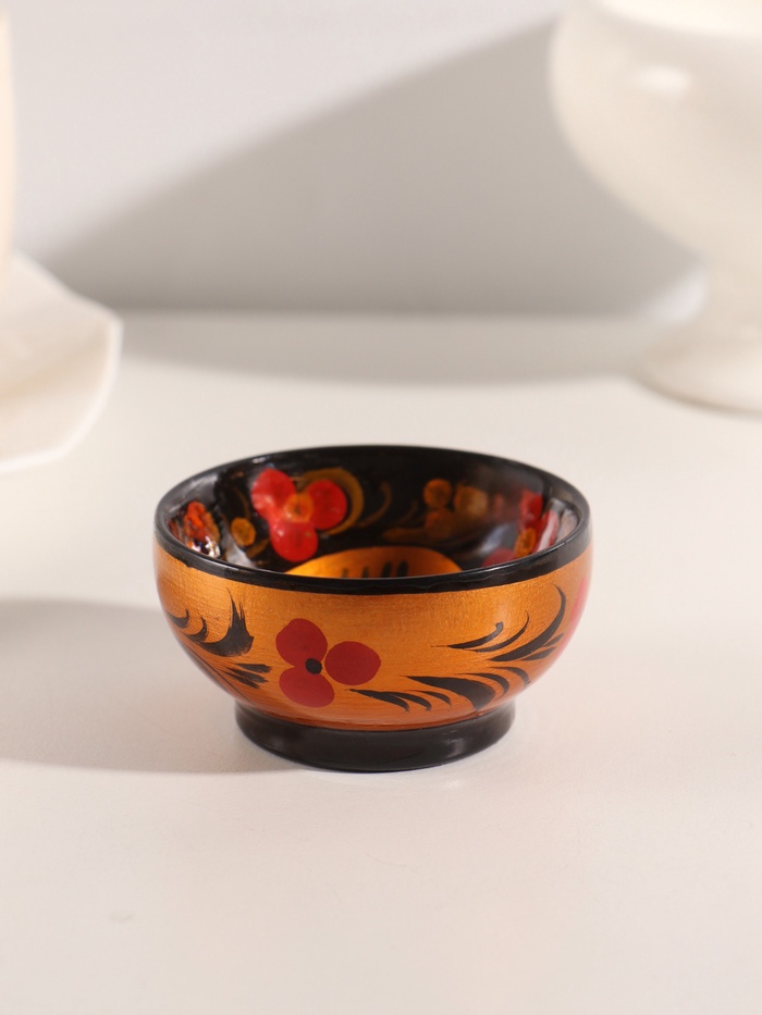 Солонка «Каравай», 7.5×3 см, хохлома, дерево - Фото 1