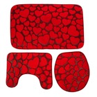 Набор ковриков для ванны и туалета 3 шт 37х43, 39х48, 50х80 см "Сердце" цвет красный - Фото 1