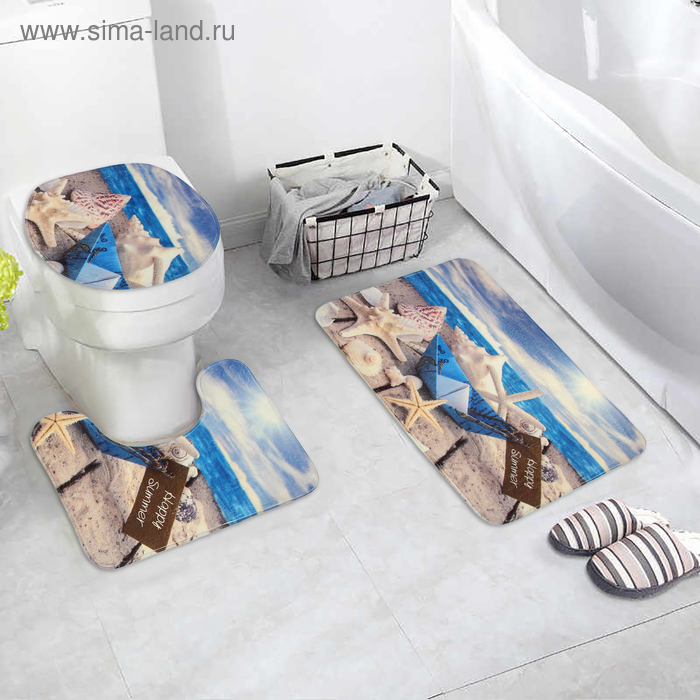 Набор ковриков для ванны и туалета «Бумажный корбалик», 3 шт: 37×43, 39×48, 50×80 см - Фото 1