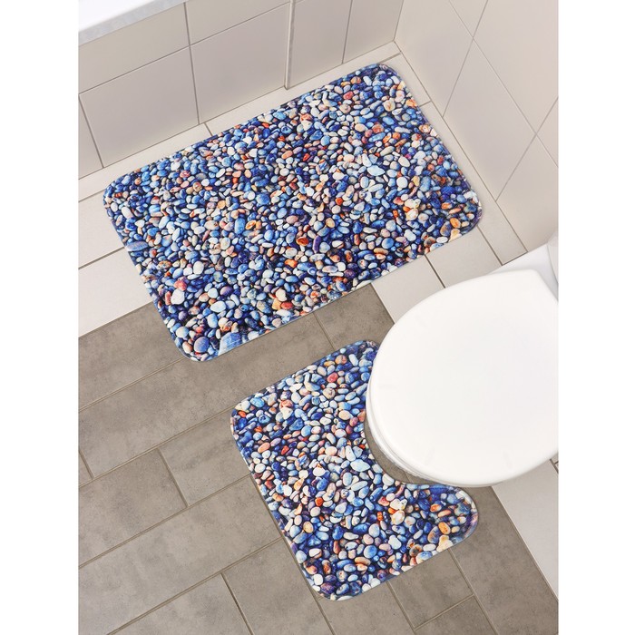 Набор ковриков для ванной и туалета Доляна «Галька», 2 шт: 40×50, 50×80 см - Фото 1