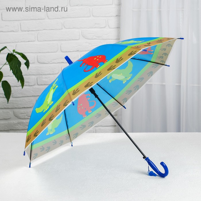 Зонт детский полуавтоматический «Динозавры», r=40см, цвет голубой - Фото 1