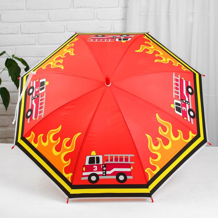 Зонт детский полуавтоматический «Пожарная машина», r=40см, цвет оранжевый - фото 1884794102