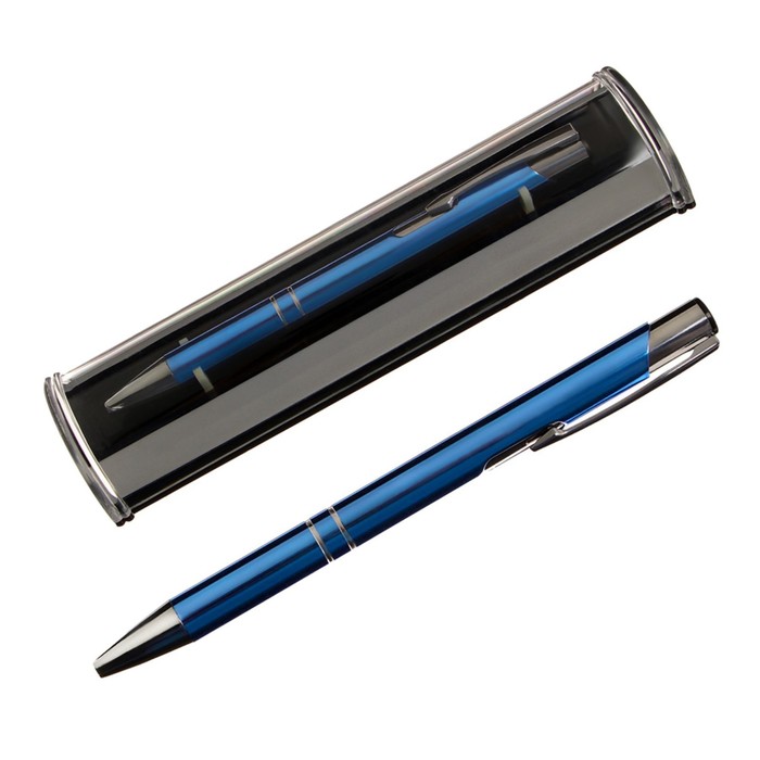 Ручка подарочная, шариковая, автоматическая "Стиль" в пластиковом футляре, NEW, синяя - Фото 1