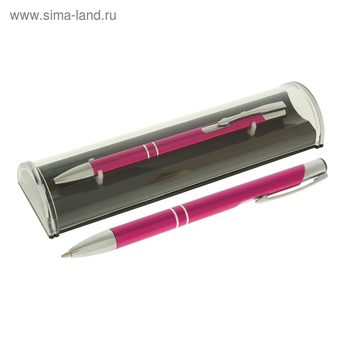 Ручка подарочная шариковая в пластиковом футляре автоматическая NEW Стиль фиолетовая - Фото 1