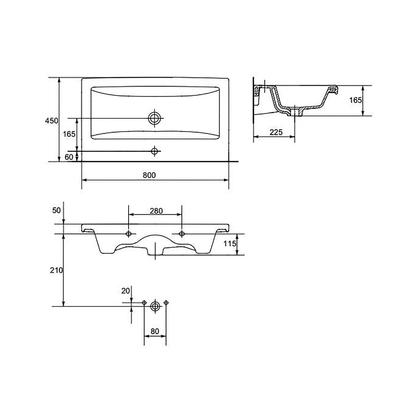 Раковина встраиваемая Cersanit COMO 80, с отверстием под смеситель, цвет белый